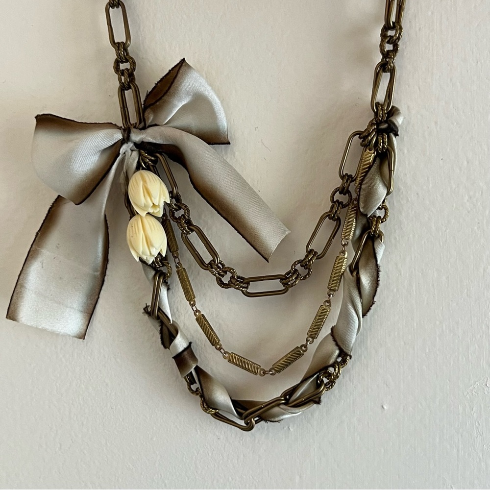 Loft Gold Tone Ribbon and Flower Necklace - Picture 2 of 12